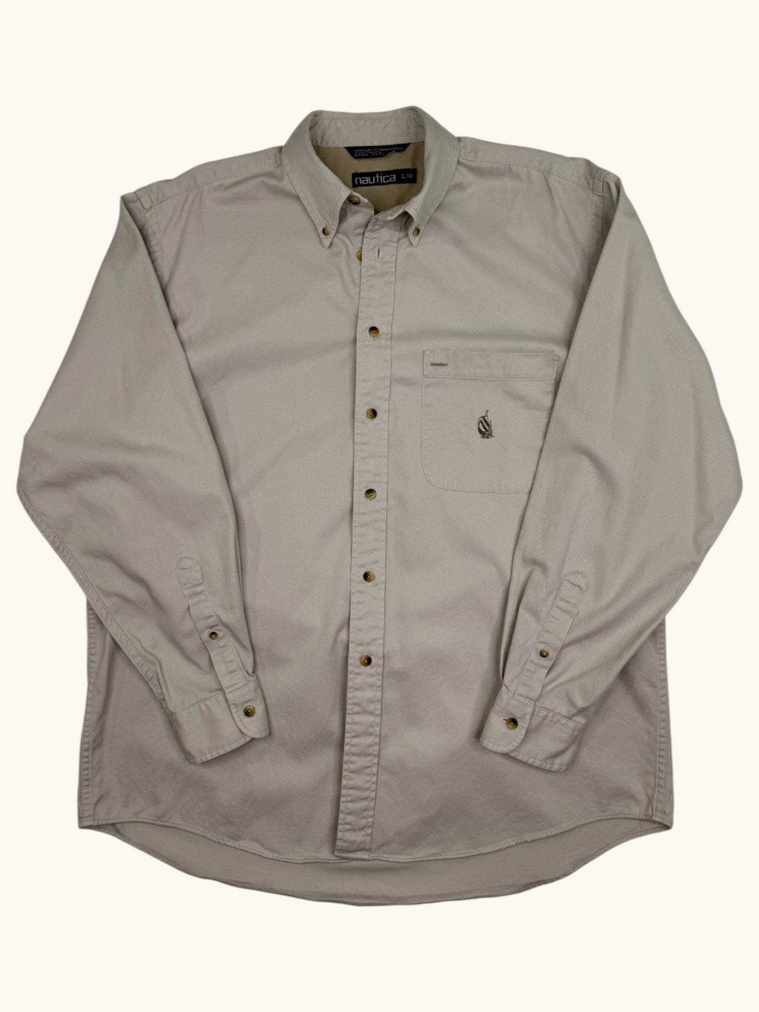 90s Nautica Beige Button-Up Shirt - L
