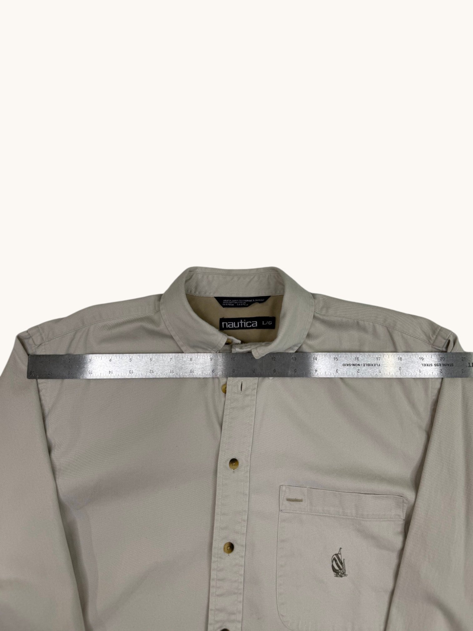 90s Nautica Beige Button-Up Shirt - L