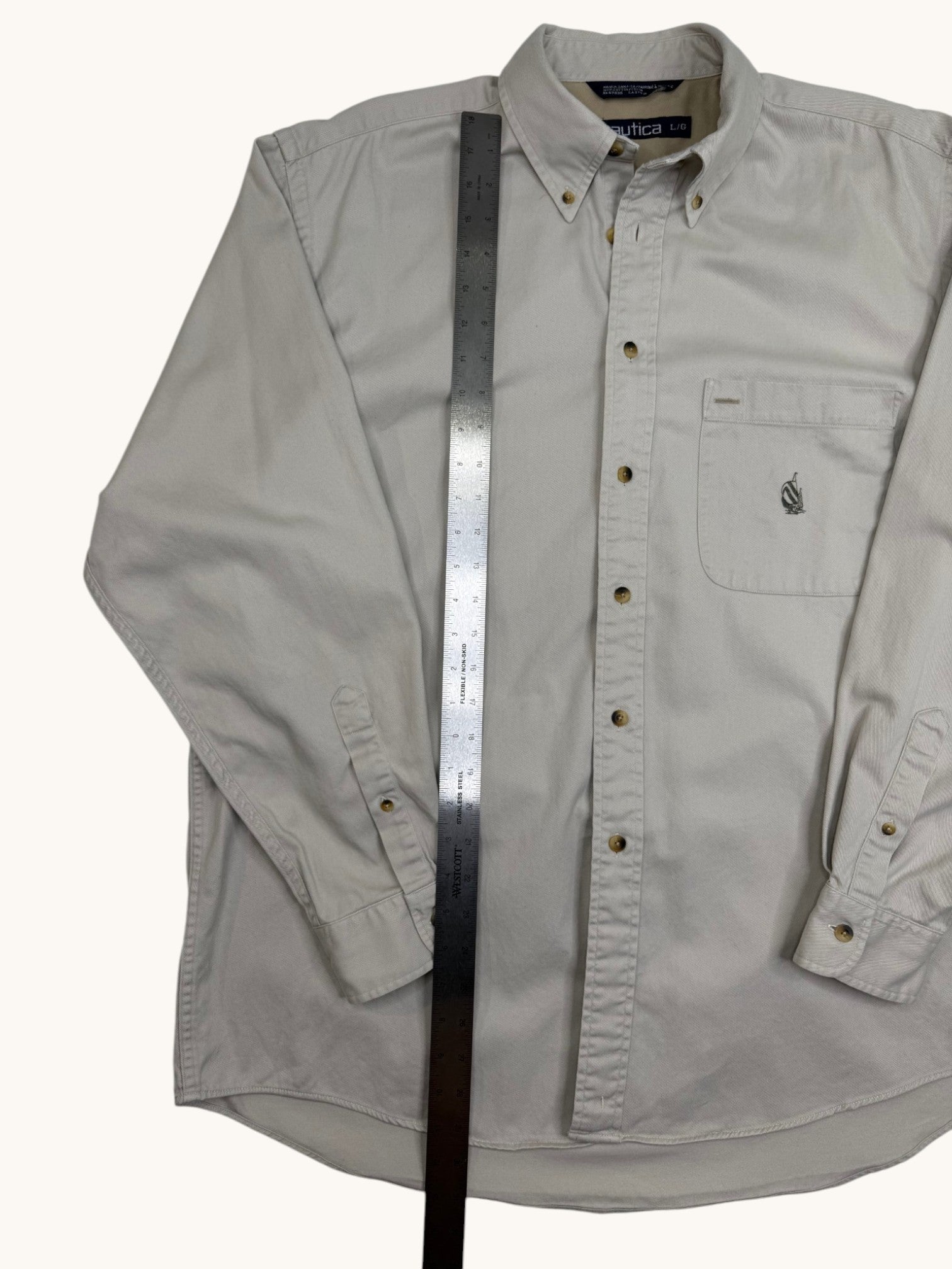 90s Nautica Beige Button-Up Shirt - L