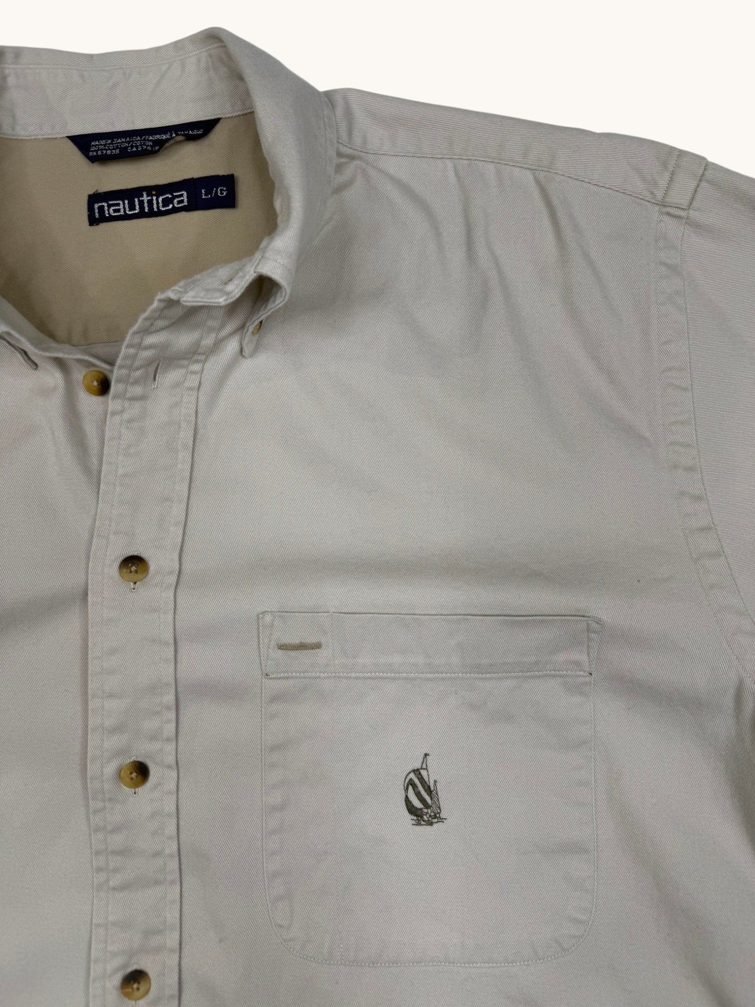 90s Nautica Beige Button-Up Shirt - L