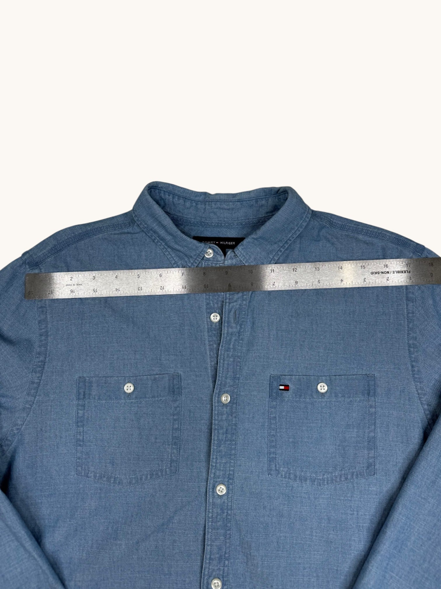 90s Tommy Hilfiger Blue Denim Button-Up Shirt - M
