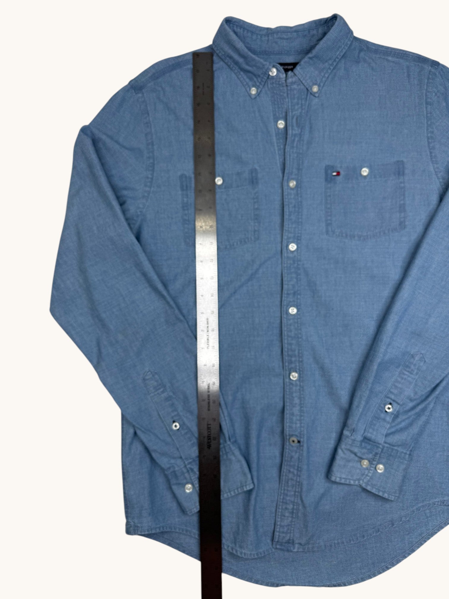 90s Tommy Hilfiger Blue Denim Button-Up Shirt - M