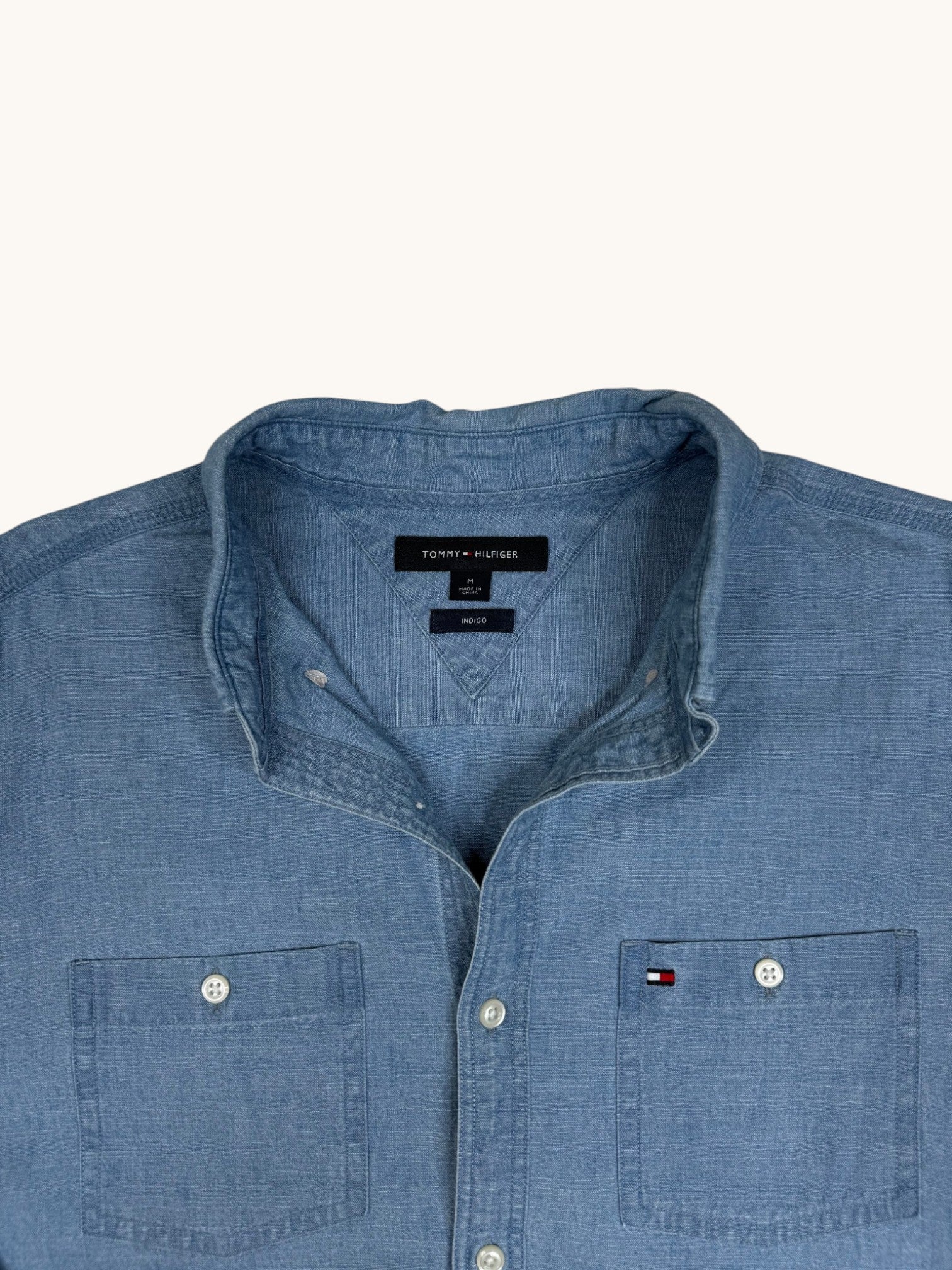 90s Tommy Hilfiger Blue Denim Button-Up Shirt - M