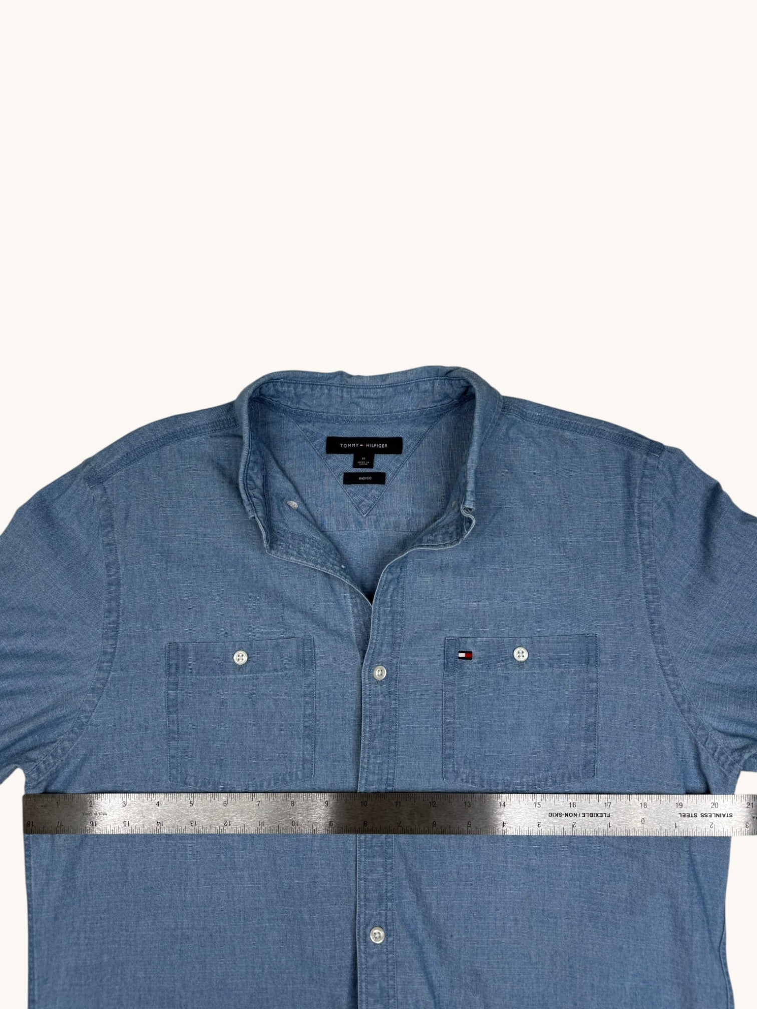90s Tommy Hilfiger Blue Denim Button-Up Shirt - M