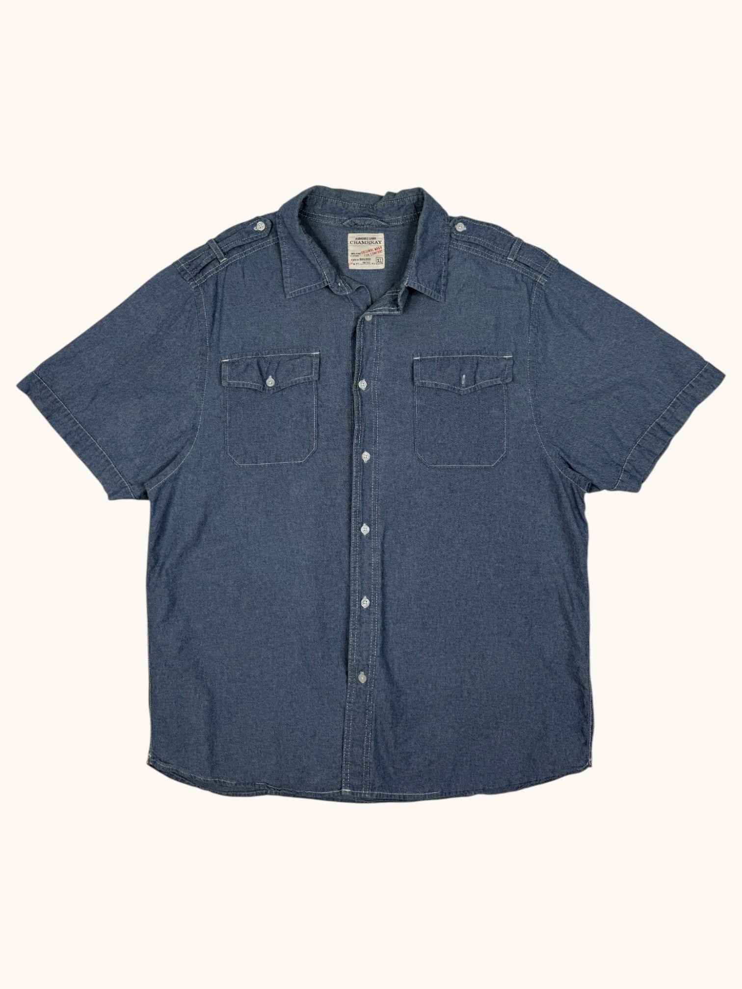 00s Chambray Blue Denim Button Up Shirt - XL