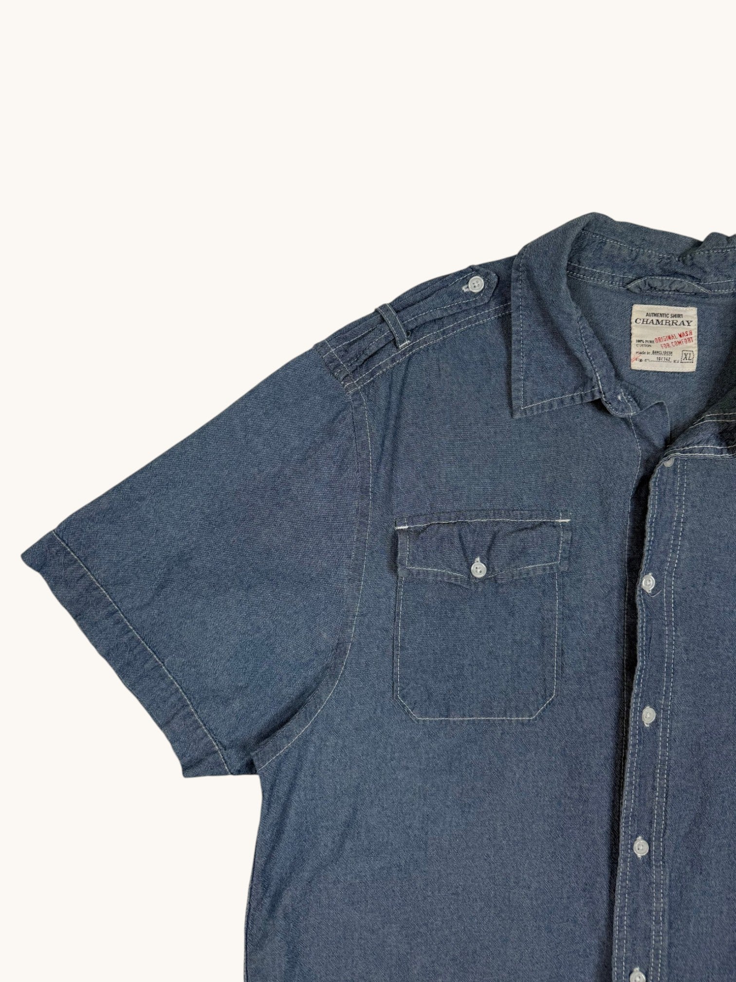 00s Chambray Blue Denim Button Up Shirt - XL