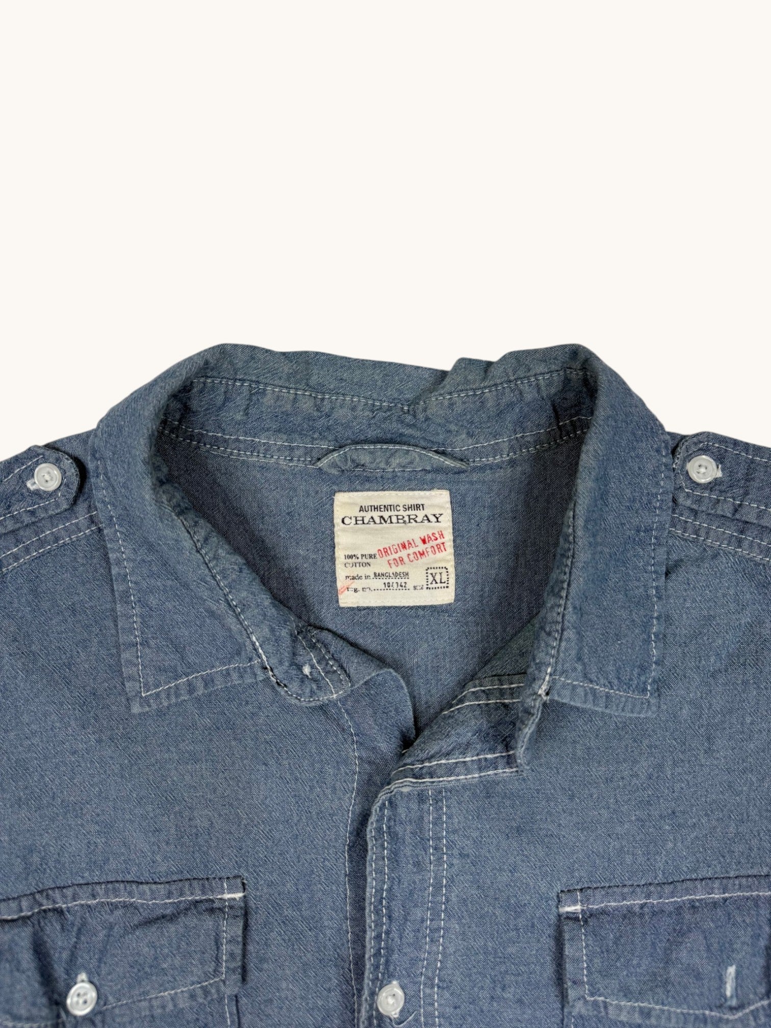 00s Chambray Blue Denim Button Up Shirt - XL