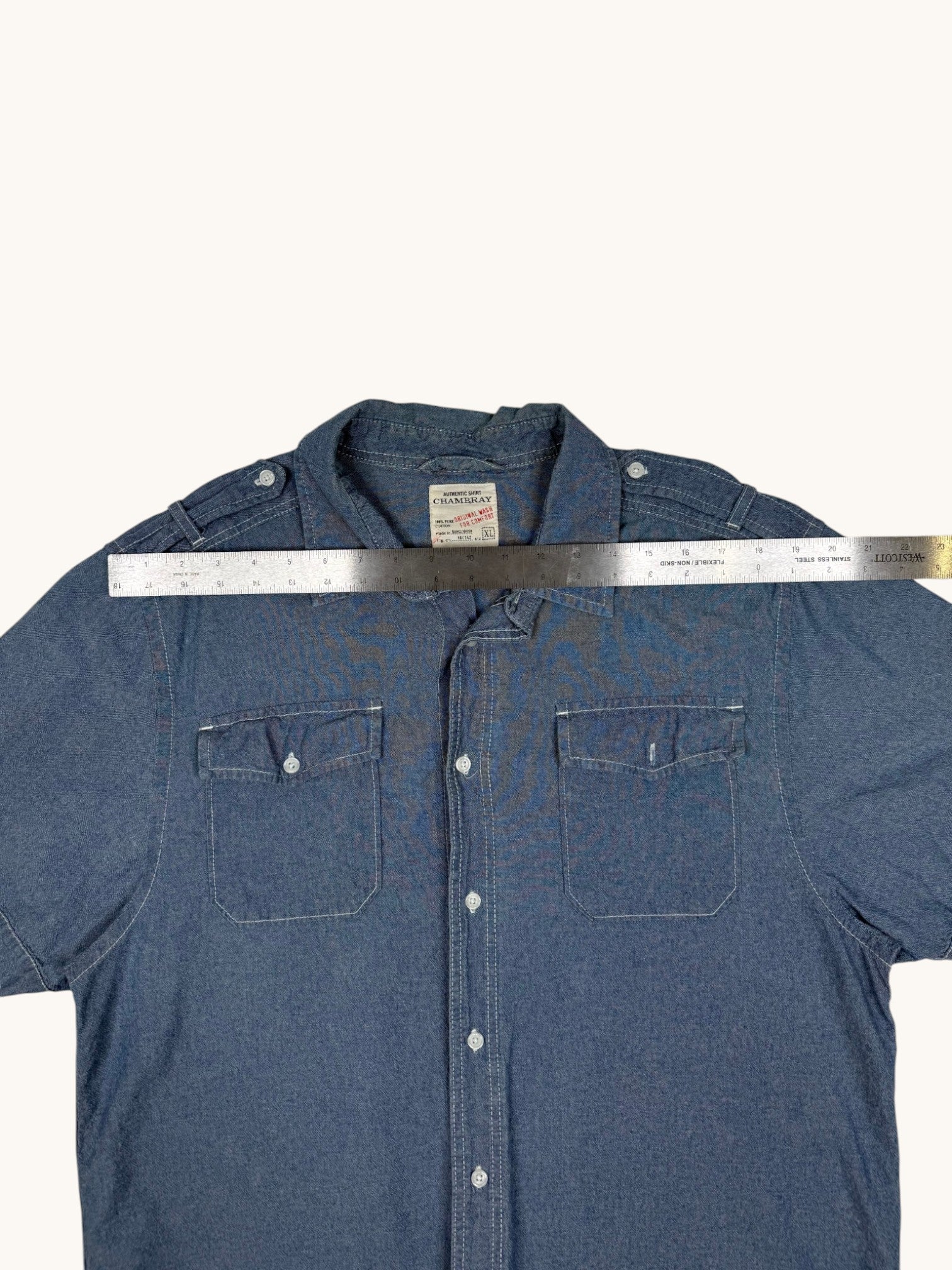 00s Chambray Blue Denim Button Up Shirt - XL