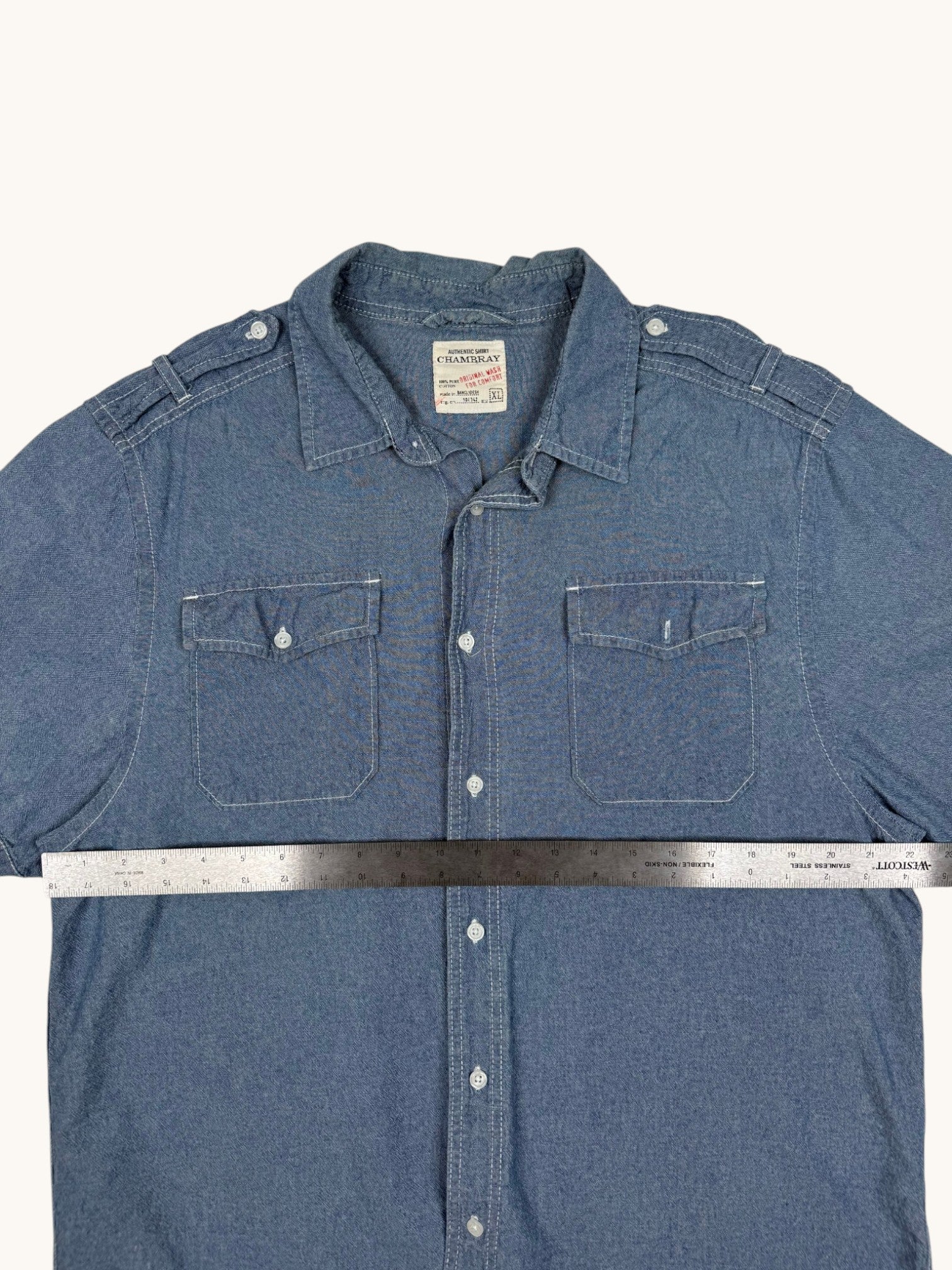 00s Chambray Blue Denim Button Up Shirt - XL